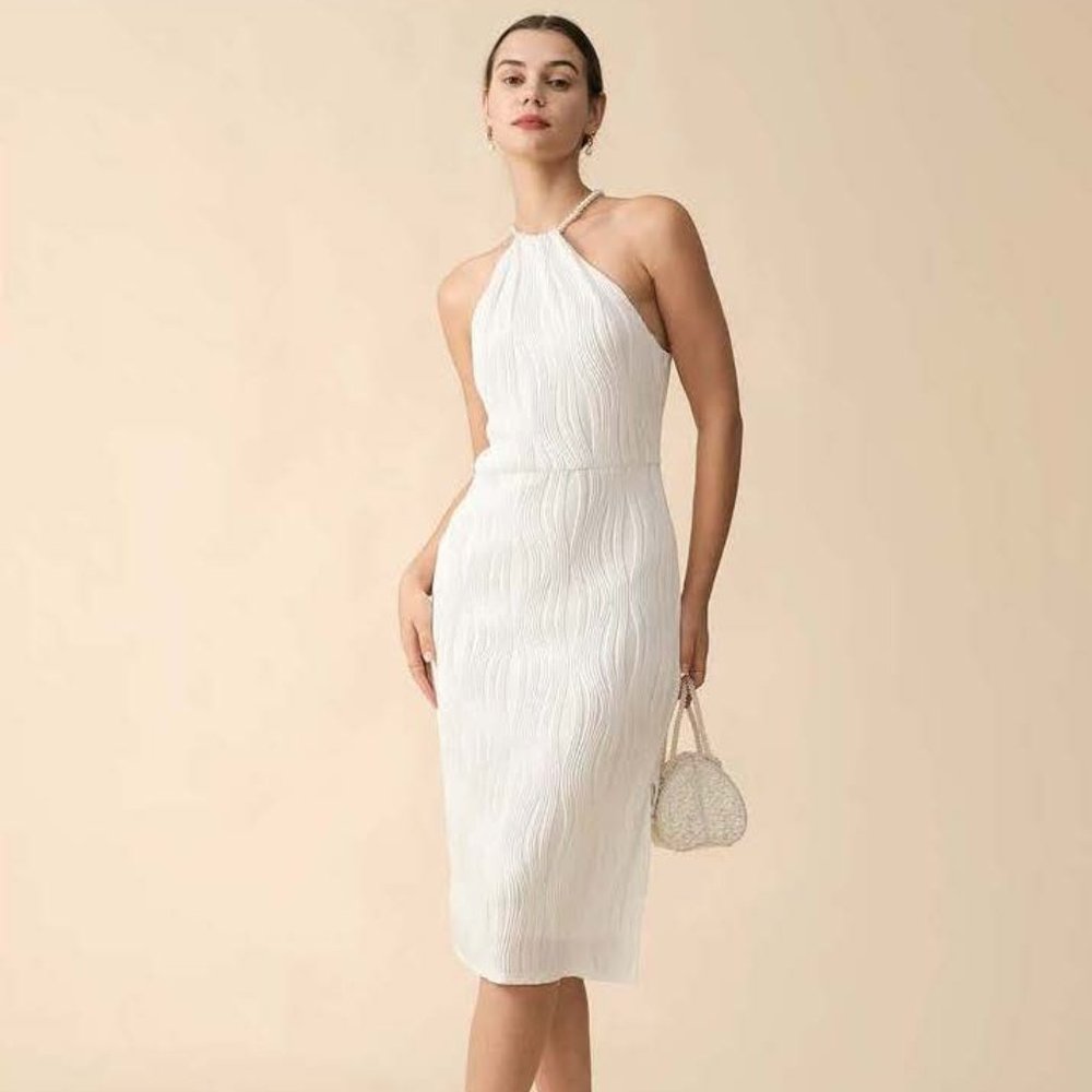 RIHOAS White Halter Midi Dress